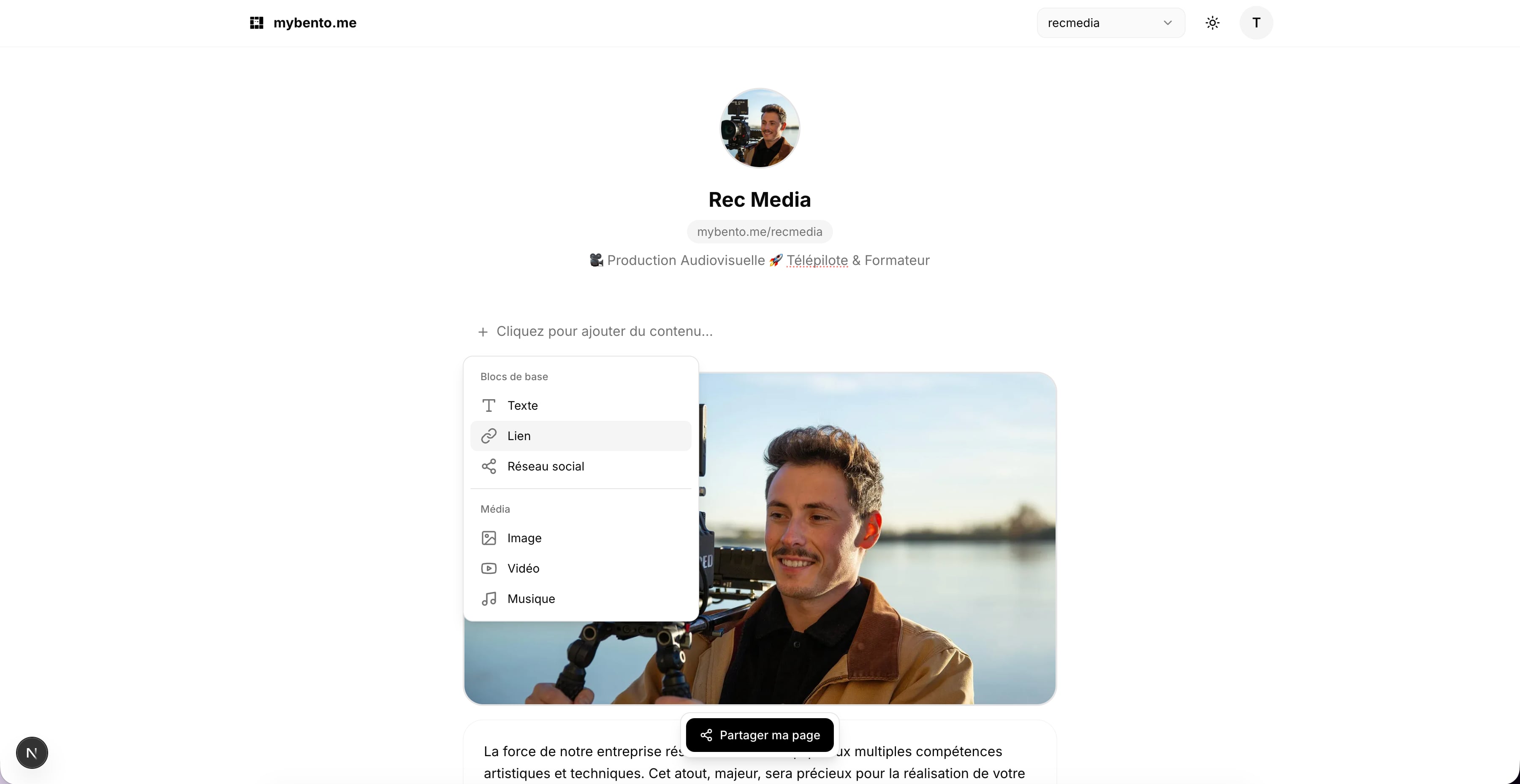 Interface drag and drop mybento.me pour créer sa page personnalisable